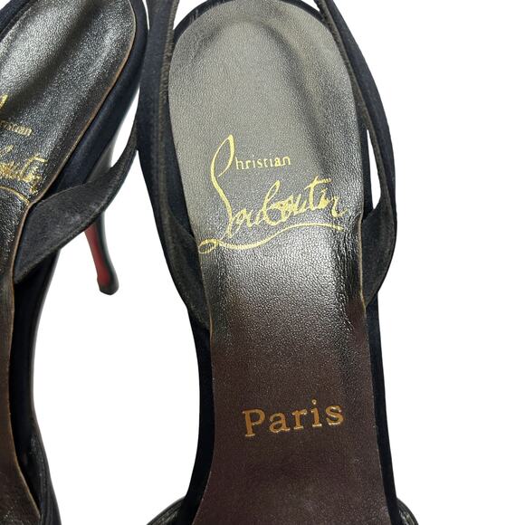Christian Louboutin Black Satin Pointed Toe Rhinestone Slingback Heels 7.5 - Picture 3 of 7